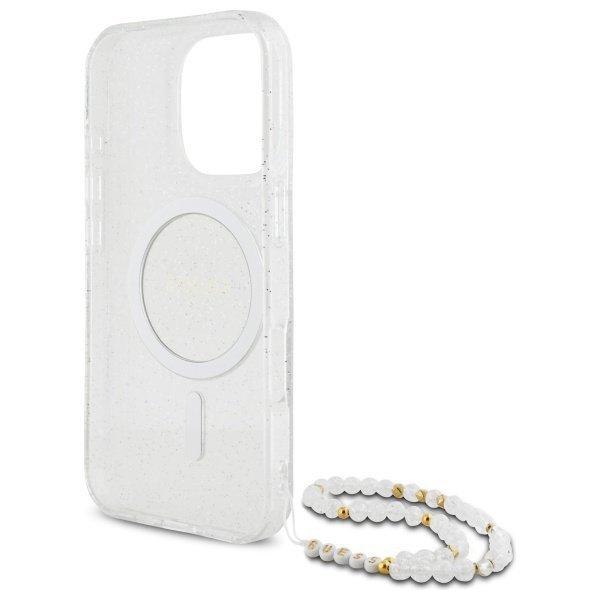 Guess GUHMP16LHGCRELST iPhone 16 Pro 6.3&quot; przeźroczysty/transparent hardcase IML Glitter With Pearl Strap MagSafe