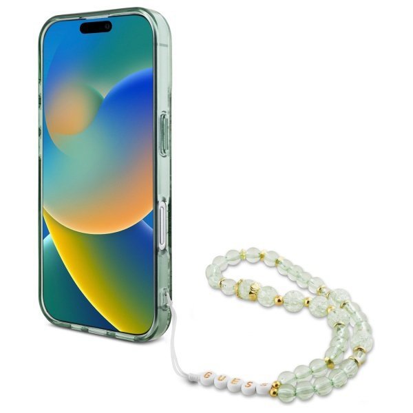 Guess GUHMP16MHFWBRCESN iPhone 16 Plus6.7&quot; zielony/green hardcase IML Flowers With Pearl Strap MagSafe