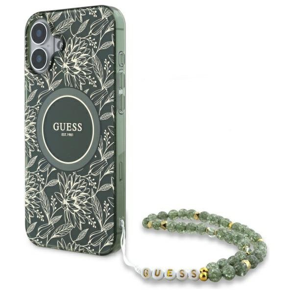 Guess GUHMP16MHCPOFPA iPhone 16 Plus6.7&quot; zielony/green hardcase IML Flowers Allover Electro With Pearl Strap MagSafe