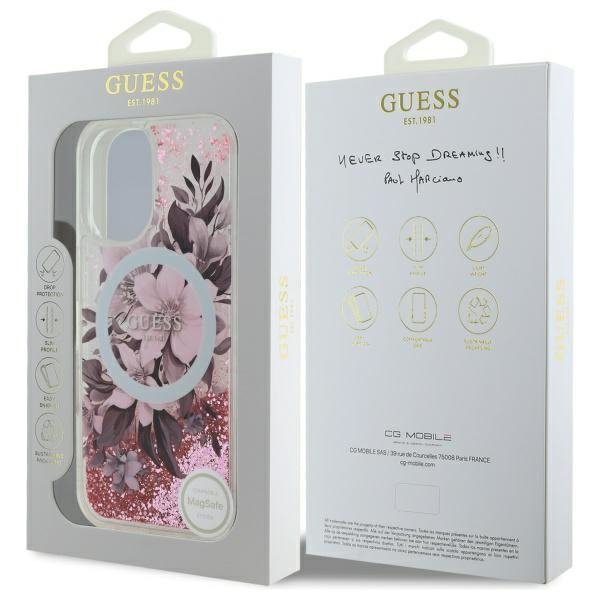 Guess GUHMP16SLFMWTP iPhone 166.1&quot; różowy/pink hardcase Liquid Glitter Flower MagSafe