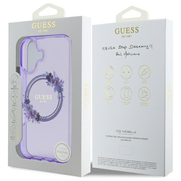 Guess GUHMP16SHFWFCU iPhone 166.1&quot; fioletowy/purple hardcase IML Flowers Wreath MagSafe