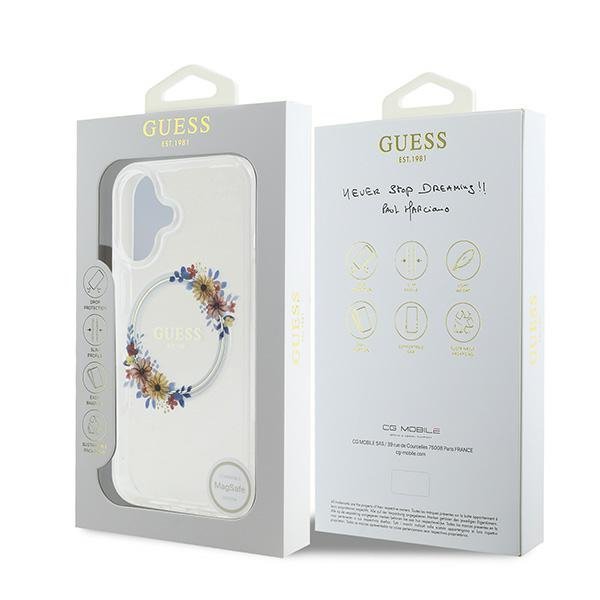 Guess GUHMP16MHFWFCT iPhone 16 Plus6.7&quot; przeźroczysty/transparent hardcase IML Flowers Wreath MagSafe