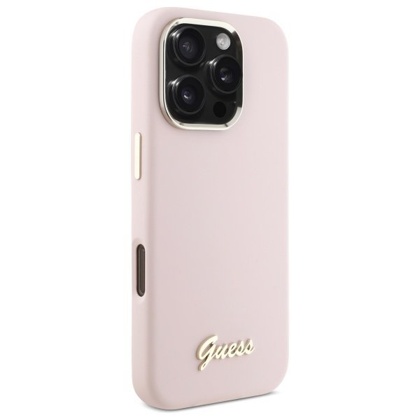 Guess GUHCP16XSMBSLP iPhone 16 Pro Max6.9&quot; różowy/pink hardcase Silicone Script Metal Logo & Frame