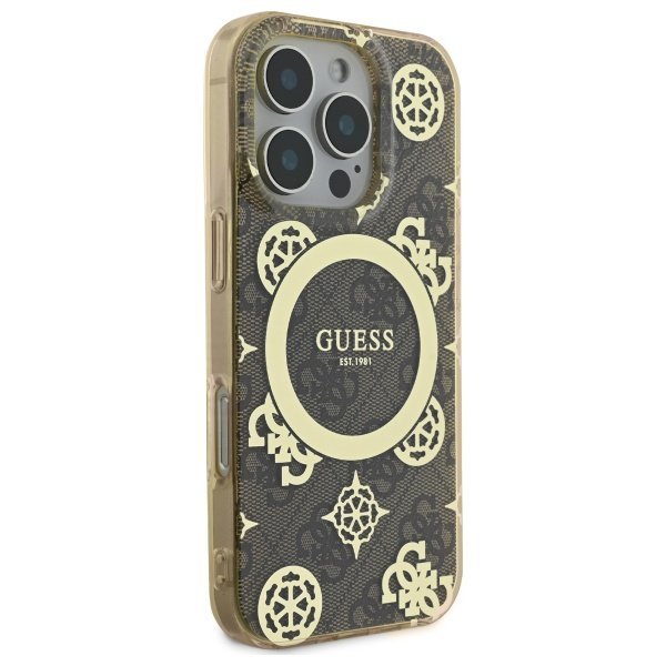 Guess GUHMP16XH4PYEEW iPhone 16 Pro Max  6.9&quot; brązowy/brown hardcase IML Peony On 4G Background MagSafe