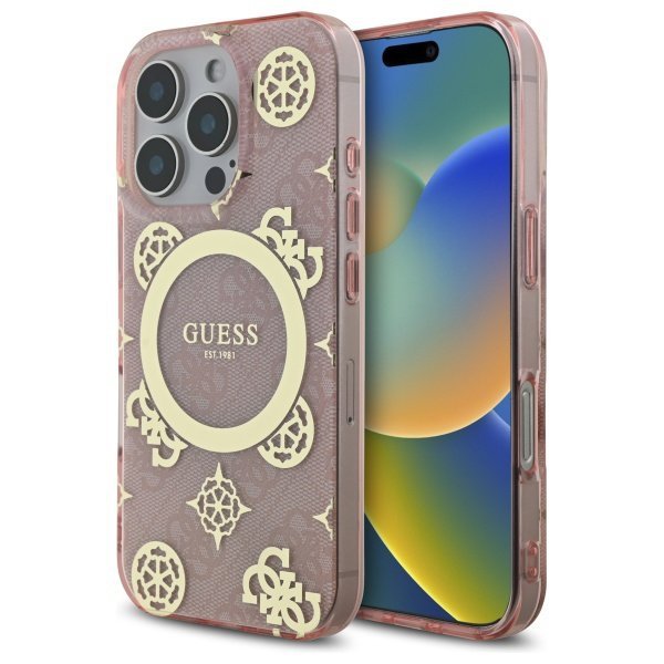 Guess GUHMP16LH4PYEEP iPhone 16 Pro 6.3&quot; różowy/pink hardcase IML Peony On 4G Background MagSafe
