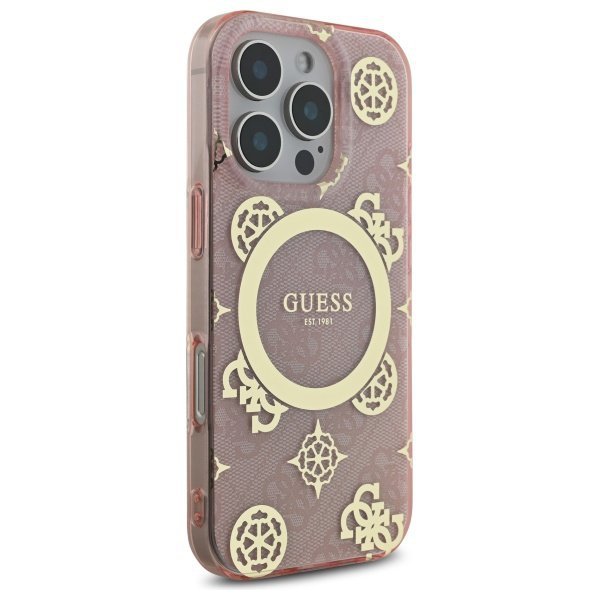 Guess GUHMP16LH4PYEEP iPhone 16 Pro 6.3&quot; różowy/pink hardcase IML Peony On 4G Background MagSafe