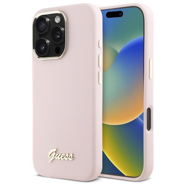 Guess GUHCP16LSMBSLP iPhone 16 Pro 6.3&quot;  różowy/pink hardcase Silicone Script Metal Logo & Frame