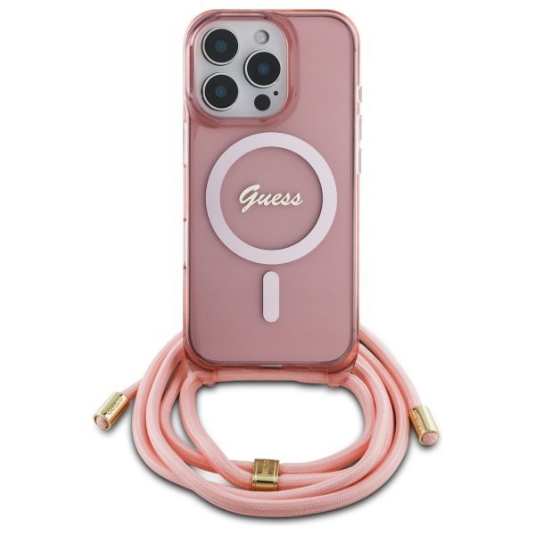 Guess GUHMP16LHCTSGNSP iPhone 16 Pro     6.3&quot; różowy/pink hardcase Crossbody Cord Script MagSafe