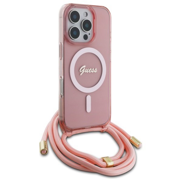 Guess GUHMP16LHCTSGNSP iPhone 16 Pro     6.3&quot; różowy/pink hardcase Crossbody Cord Script MagSafe