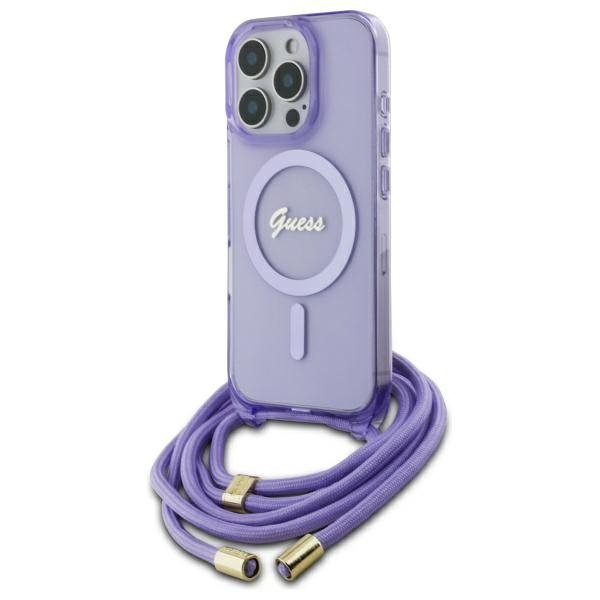 Guess GUHMP16LHCTSGNSU iPhone 16 Pro     6.3&quot; fioletowy/purple hardcase Crossbody Cord Script MagSafe