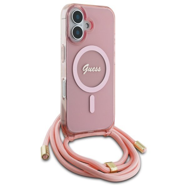 Guess GUHMP16SHCTSGNSP iPhone 16 6.1&quot;    różowy/pink hardcase Crossbody Cord Script MagSafe