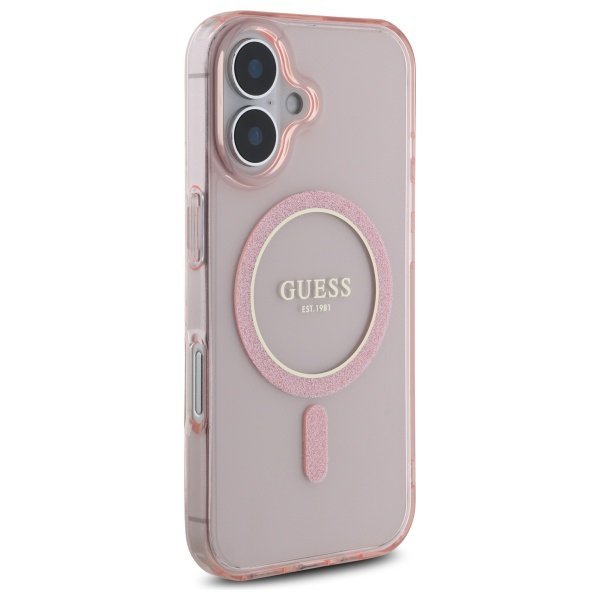 Guess GUHMP16SHFGEREP iPhone 16 6.1&quot;     różowy/pink hardcase IML Glitter Circle MagSafe