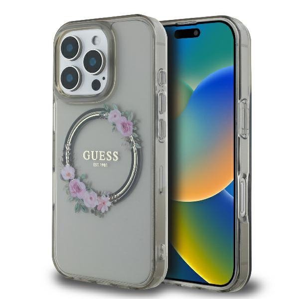 Guess GUHMP16XHFWFCK iPhone 16 Pro Max   6.9&quot; czarny/black hardcase IML Flowers Wreath MagSafe