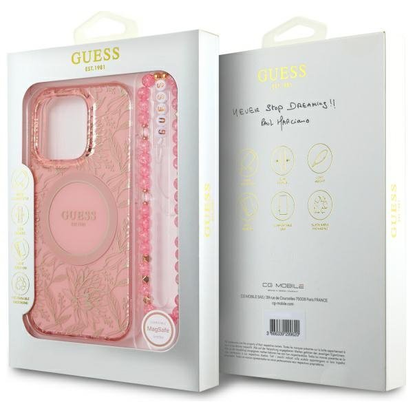 Guess GUHMP16XHCPOFPP iPhone 16 Pro Max  6.9&quot; różowy/pink hardcase IML Flowers Allover Electro With Pearl Strap MagSafe