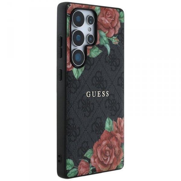 Etui Guess Leather 4G Flowers Print      Metal Classic Logo MagSafe Samsung Galaxy S25 Ultra czarny