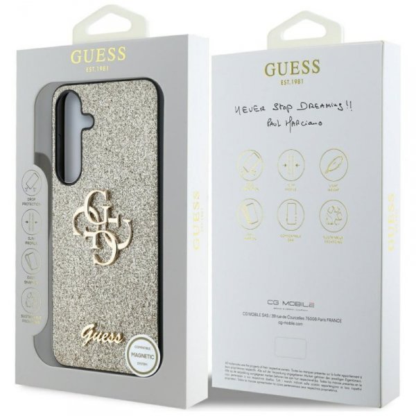Etui Guess Fixed Glitter Big 4G Metal    Logo do Samsung Galaxy S25 złoty
