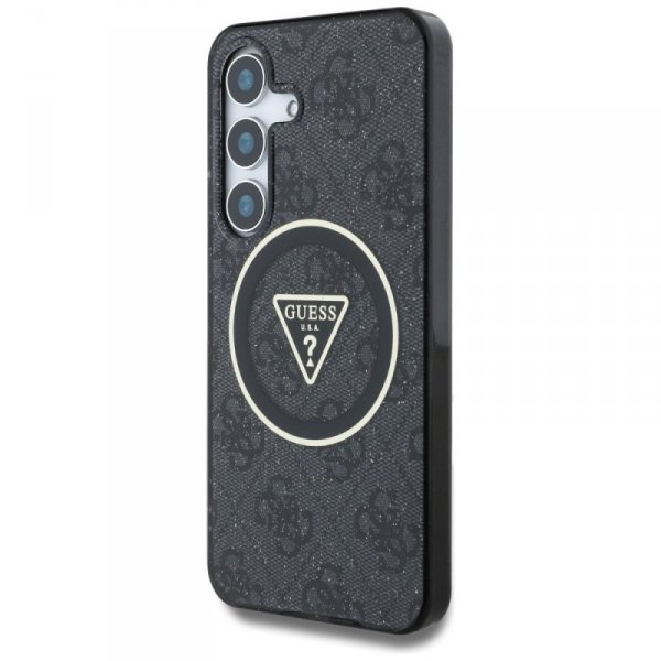 Etui Guess 4G Glitter Triangle Buttons MagSafe do Samsung Galaxy S25 czarny
