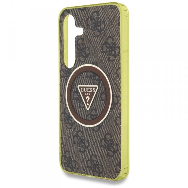 Etui Guess 4G Glitter Triangle Buttons   MagSafe do Samsung Galaxy S25 brązowy