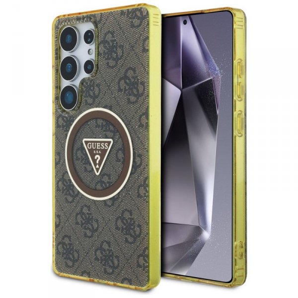 Etui Guess 4G Glitter Triangle Buttons   MagSafe do Samsung Galaxy S25 Ultra brązowy