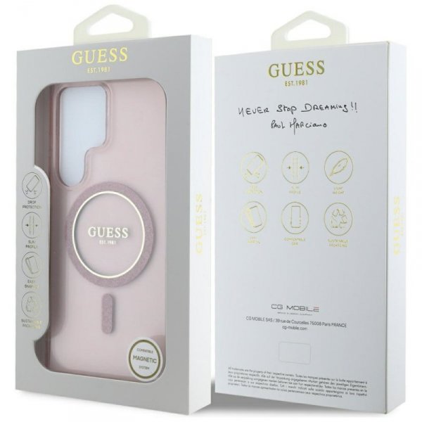 Etui Guess Glitter Circle Classic Logo   MagSafe do Samsung Galaxy S25 Ultra różowy