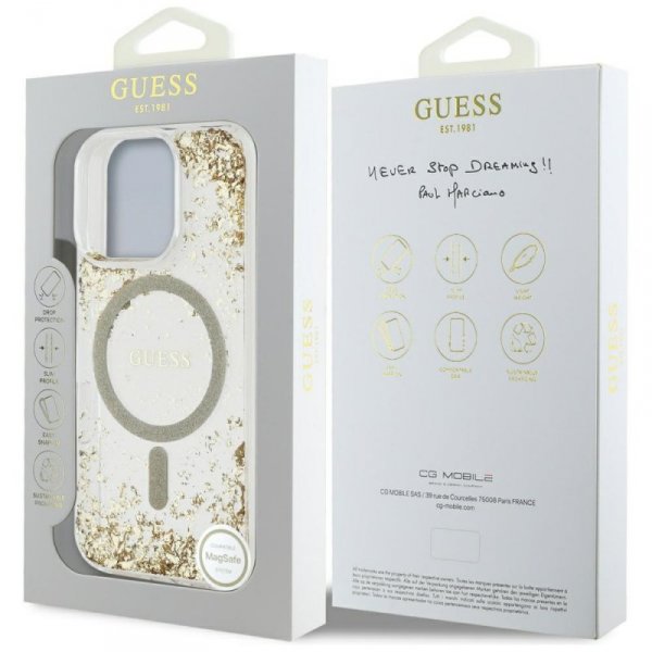 Etui Guess HC Resin Bottom Glitter do    iPhone 16 Pro MagSafe złoty