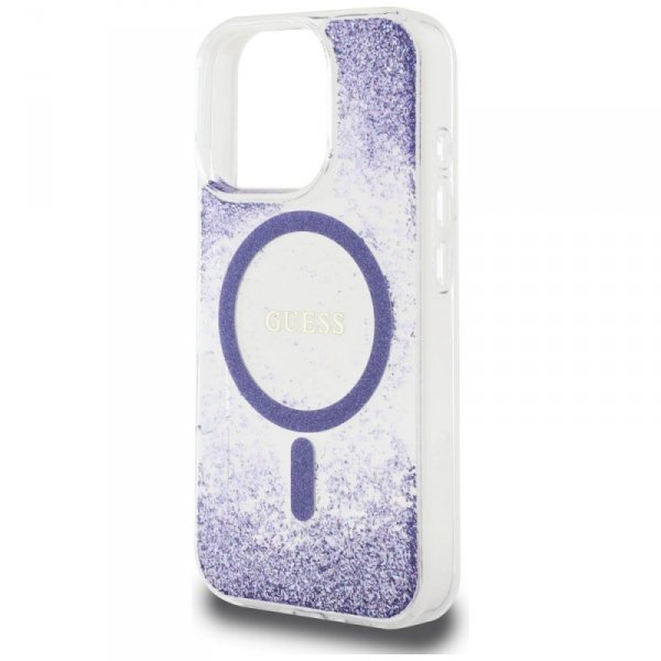 Etui Guess HC Resin Bottom Glitter do    iPhone 16 Pro MagSafe fioletowy