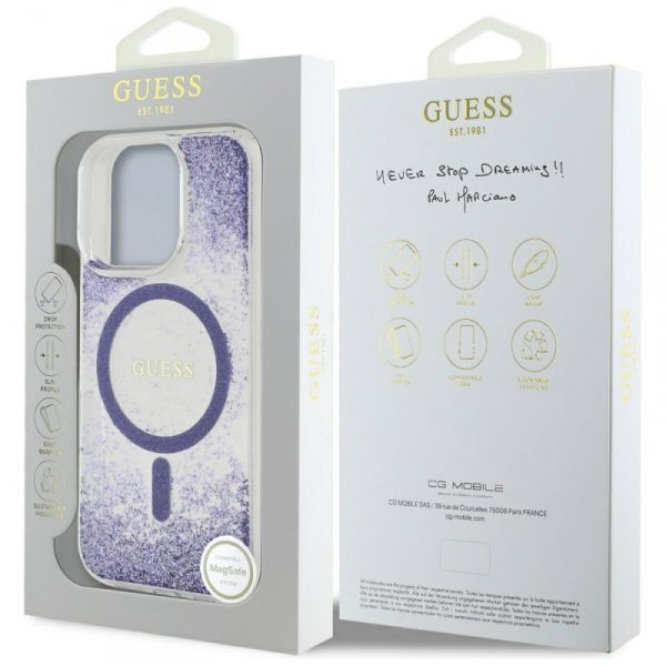 Etui Guess HC Resin Bottom Glitter do    iPhone 16 Pro MagSafe fioletowy