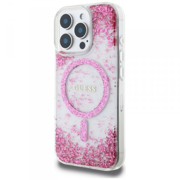 Etui Guess HC Resin Bottom Glitter do    iPhone 16 Pro MagSafe różowy