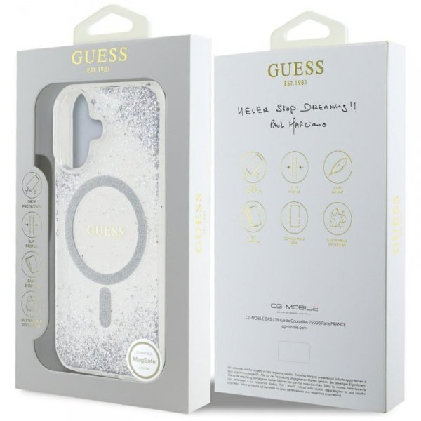 Etui Guess HC Resin Bottom Glitter do    iPhone 16 MagSafe srebrny