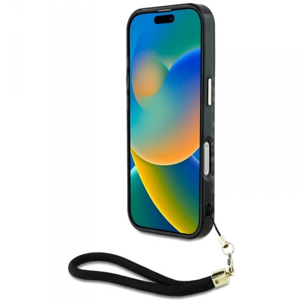 Etui Guess HC IML Leopard Triangle Cord  Strap do iPhone 16 Pro MagSafe czarny
