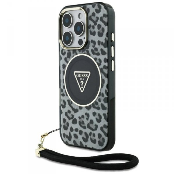 Etui Guess HC IML Leopard Triangle Cord  Strap do iPhone 16 Pro Max MagSafe czarny