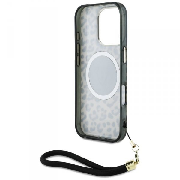 Etui Guess HC IML Leopard Triangle Cord  Strap do iPhone 16 Pro MagSafe brązowy