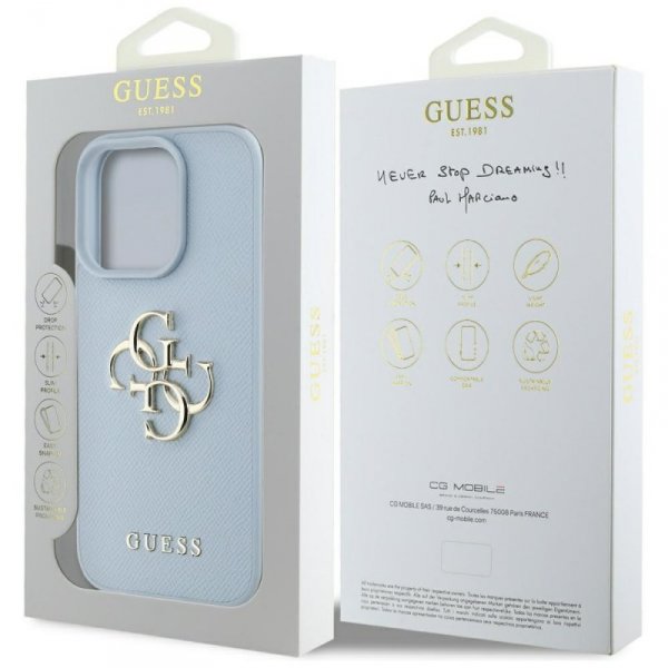 Etui Guess Grained Big 4G Logo Small     Classic Logo do iPhone 16 Pro Max niebieski