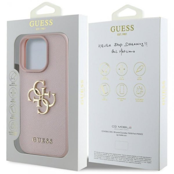 Etui Guess Grained Big 4G Logo Small Classic Logo do iPhone 16 Pro różowy