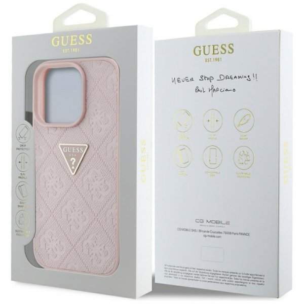 Etui Guess Hot Stamp 4G Pattern Triangle Metal Logo do iPhone 16 Pro Max różowy
