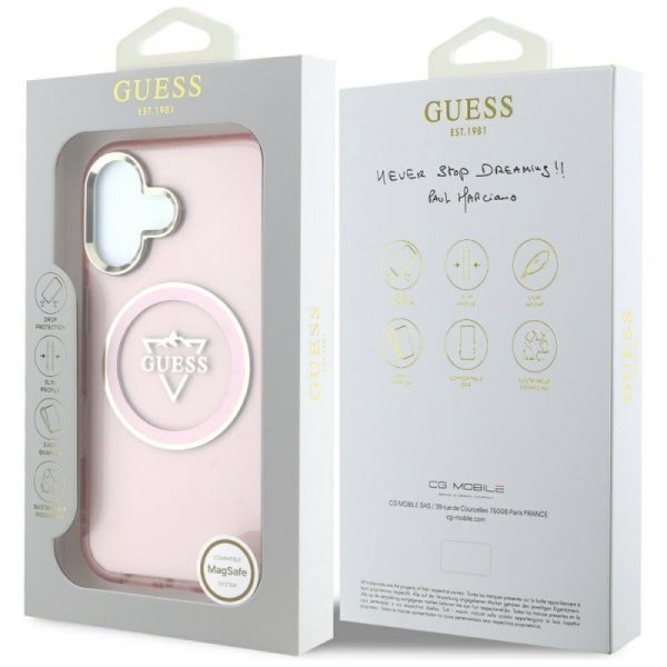 Etui Guess IML Metal Mountain Logo       MagSafe do iPhone 16 różowy