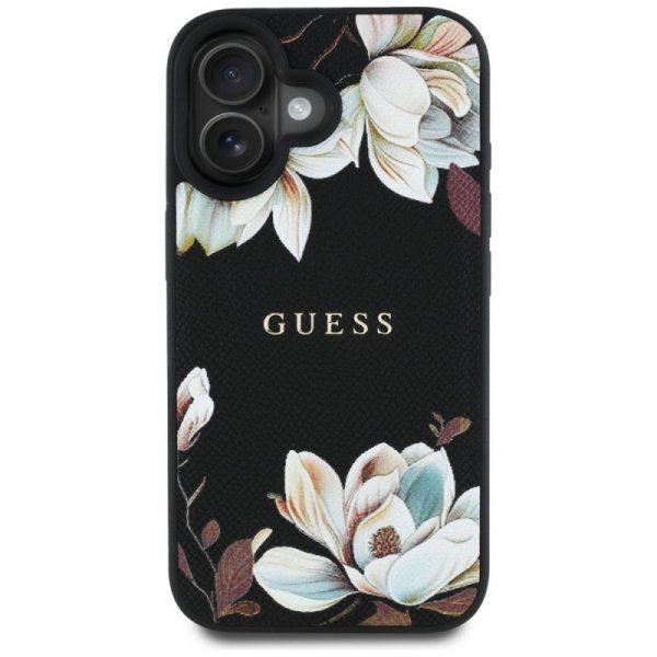 Etui Guess Grained Printed Flower        Pattern MagSafe do iPhone 16 czarny