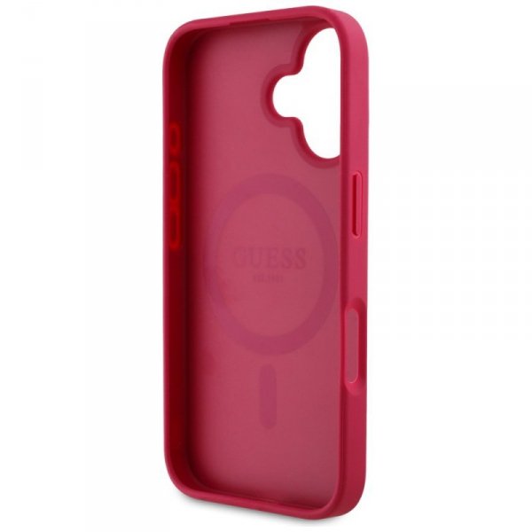 Etui Guess Grained Printed Flower        Pattern MagSafe do iPhone 16 fuksja