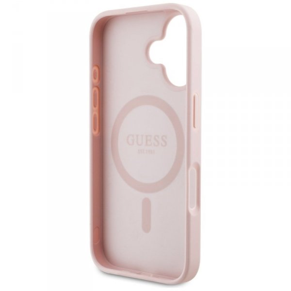 Etui Guess Grained Printed Flower        Pattern MagSafe do iPhone 16 różowy