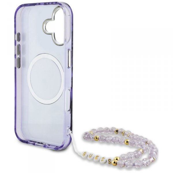 Etui Guess Palm Trees Triangle Pearl     Strap MagSafe do iPhone 16 fioletowy