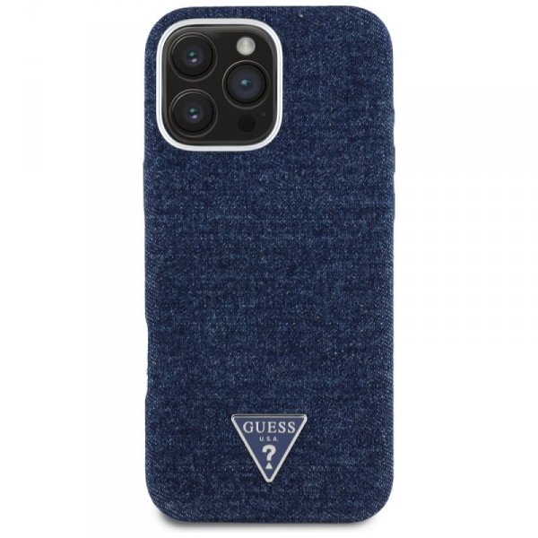 Etui Guess Denim Triangle Logo MagSafe   do iPhone 16 Pro Max niebieski