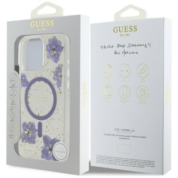 Etui Guess Resin Flowers MagSafe do      iPhone 16 Pro Max fioletowy