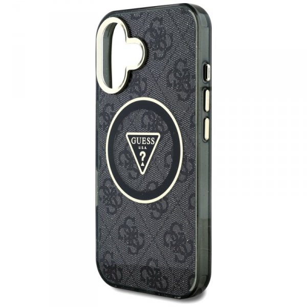 Etui Guess IML Metal Glitter 4G Circle   Triangle MagSafe do iPhone 16 czarny