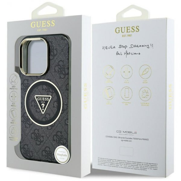 Etui Guess IML Metal Glitter 4G Circle   Triangle MagSafe do iPhone 16 Pro Max czarny