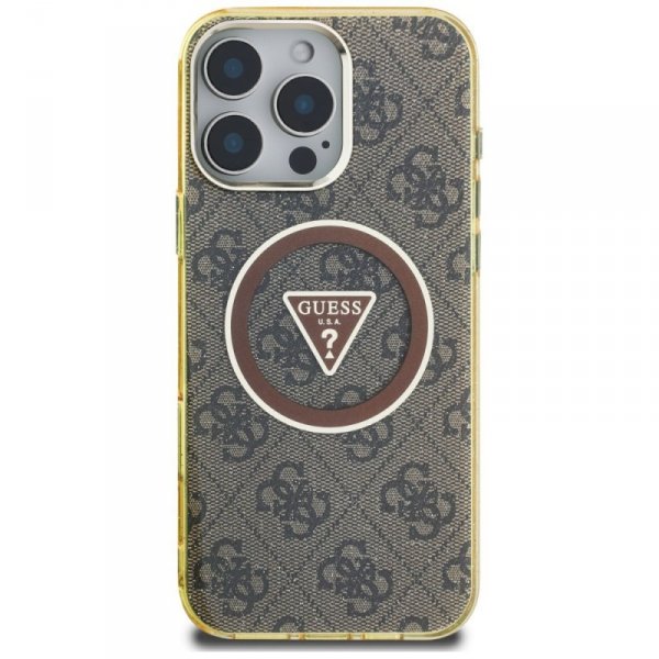 Etui Guess IML Metal Glitter 4G Circle   Triangle MagSafe do iPhone 16 Pro brązowy