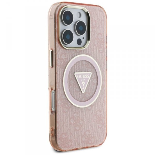 Etui Guess IML Metal Glitter 4G Circle   Triangle MagSafe do iPhone 16 Pro Max różowy