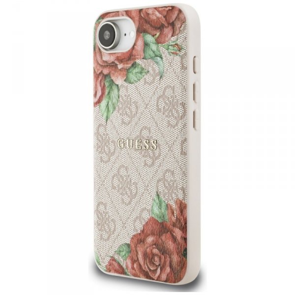 Etui Guess 4G Flowers Print MagSafe do   iPhone 16e różowy