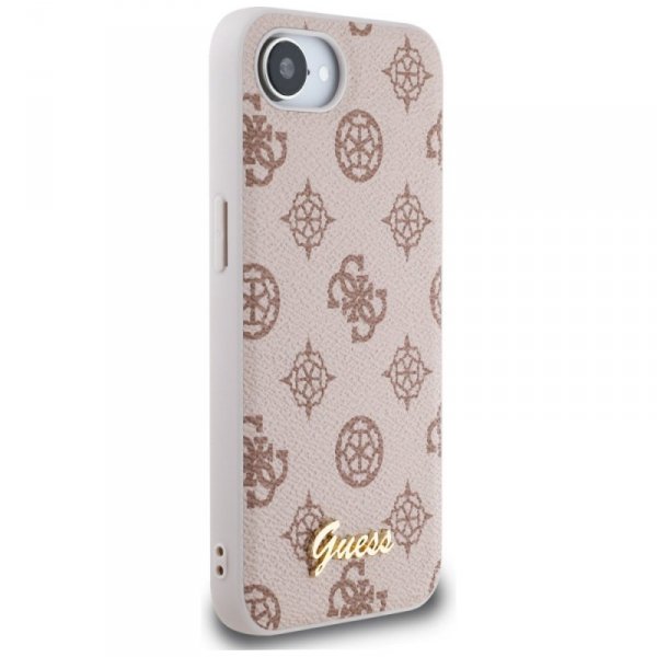 Etui Guess Peony Script Logo MagSafe do  iPhone 16e brązowy