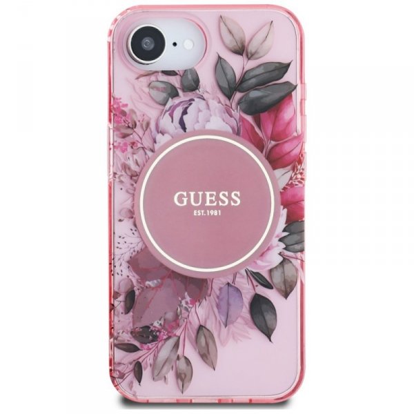 Etui Guess IML Flowers MagSafe do iPhone 16e różowy