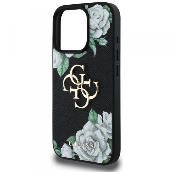 Etui Guess Grained Roses Big 4G logo do  iPhone 16 Pro Max czarny